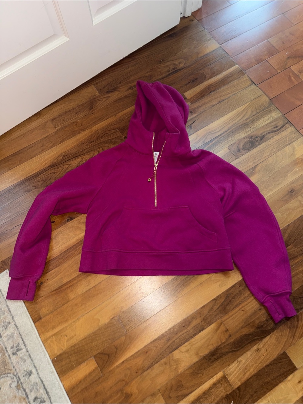 lululemon athletica Women's Cropped Half-Zip Hoodie in Fuchsia